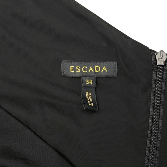 Escada Size 34 Classic Black Dress Ruched V-Neck Faux Wrap Cocktail Knit US 4 XS - Picture 4 of 8